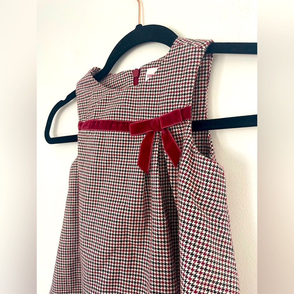 Gymboree Girls Kids Dress Red Black Houndstooth Velvet Bow Portrait size 3